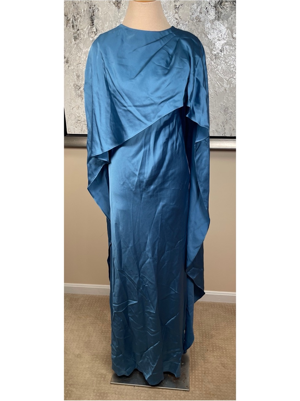 JONATHAN SIMKHAI Izel Cape Satin Blue Maxi Dress Size 4 - Picture 4 of 10